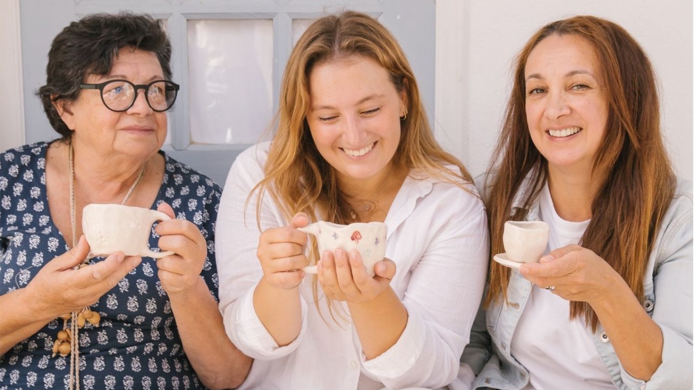 Mulheres, Família, Chávenas, Tradição, Branco, Azul