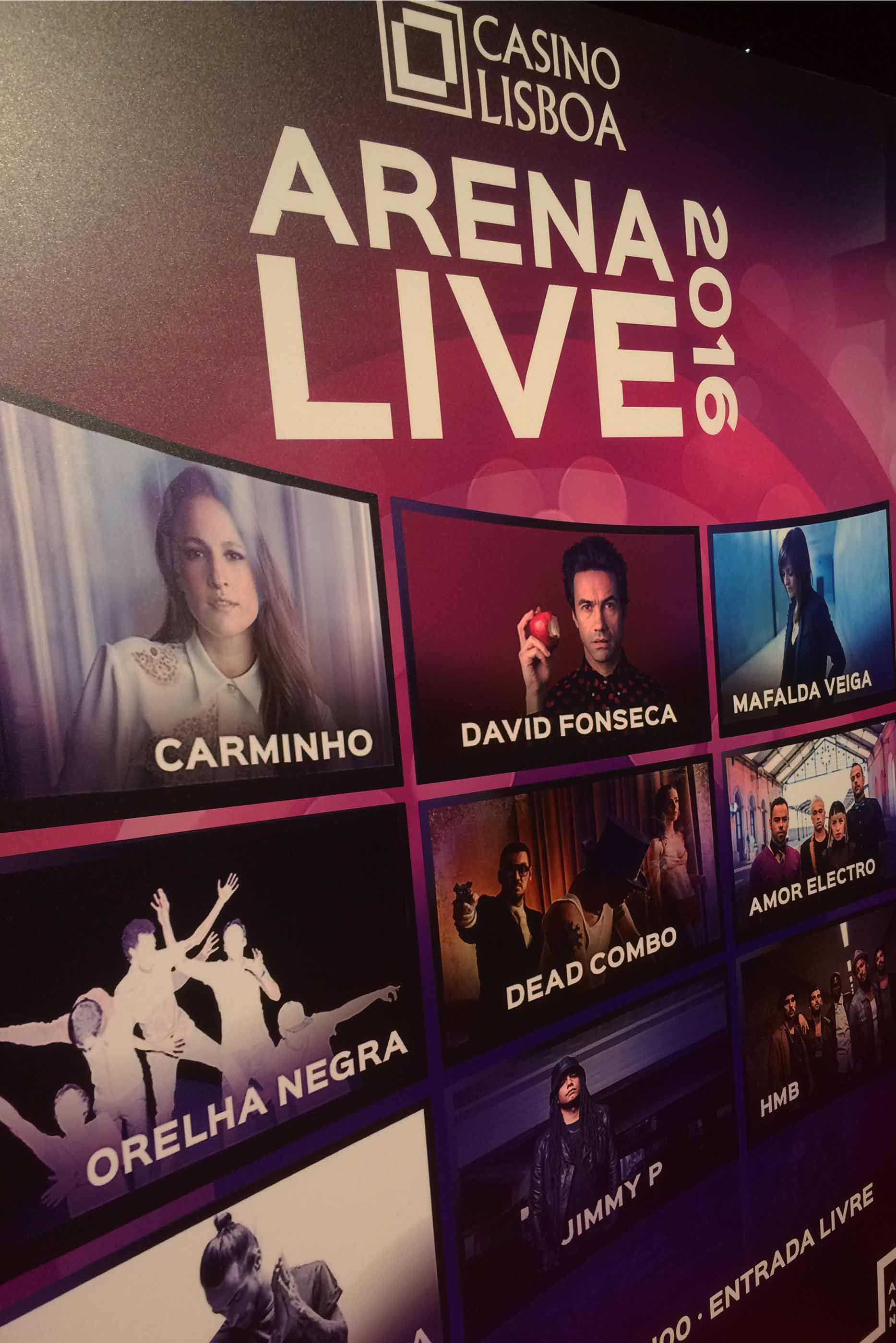 Cartaz do Casino Lisboa relativo ao evento "Arena Live 2016"