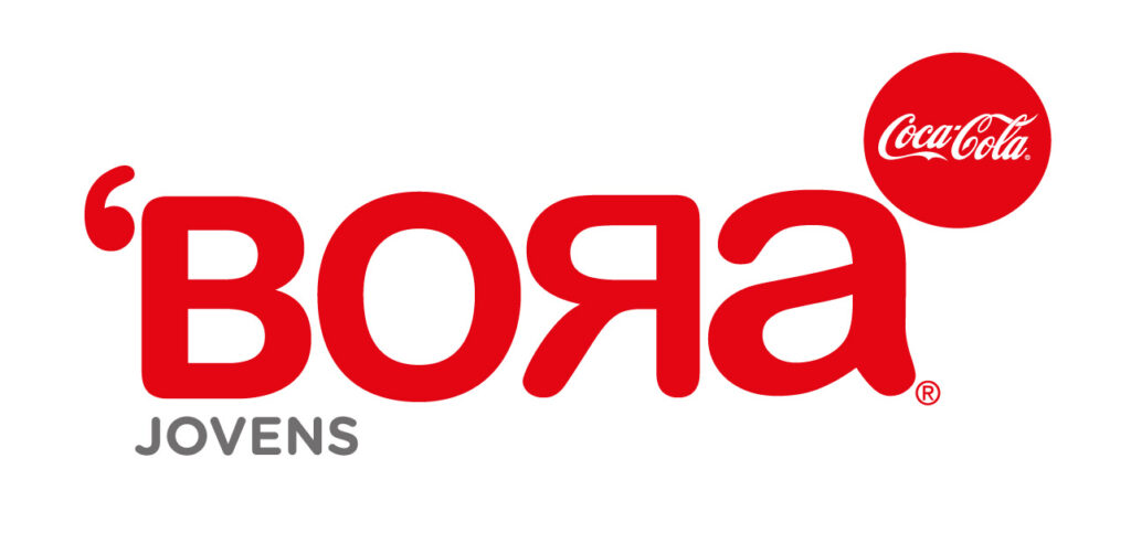 Logótipo em fundo branco a dizer "Bora" em vermelho e "Jovens" em cinzento